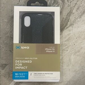 Speck Presidio Grip + Glitter Case for iPhone Xs/X - Black Sparkle